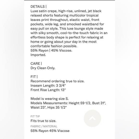 Rails Leighton Paradiso Black Satin Palm print short, Med, NEW - Picture 10 of 11